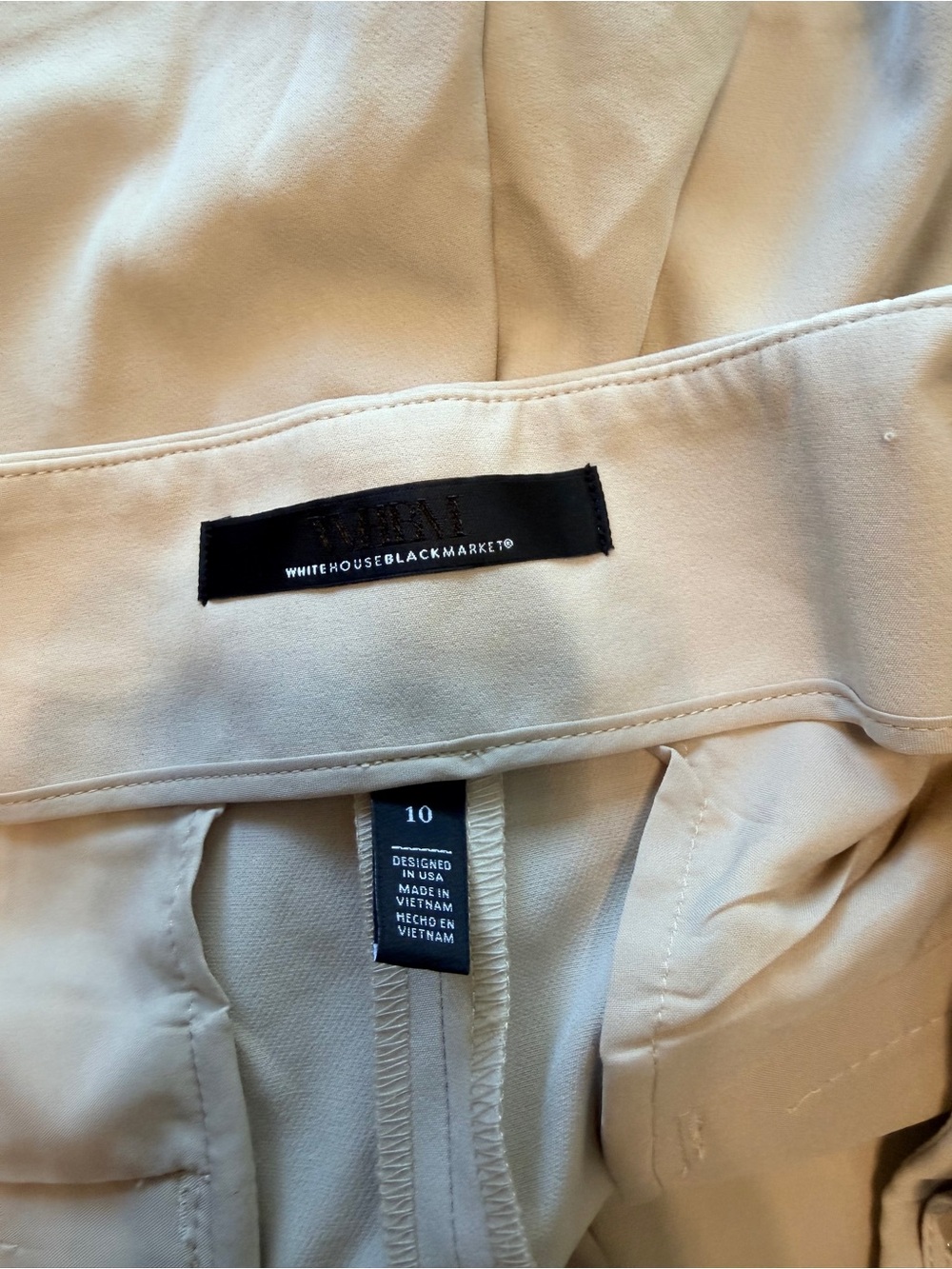 White House Black Market Cream High-Rise Shorts with adjustable waist. Size 10 - Picture 3 of 7